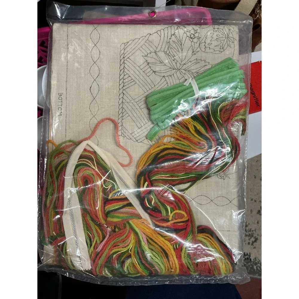 Bucilla Needlecraft Crewel Strawberry Basket 16 in square decorator pillow kit 2